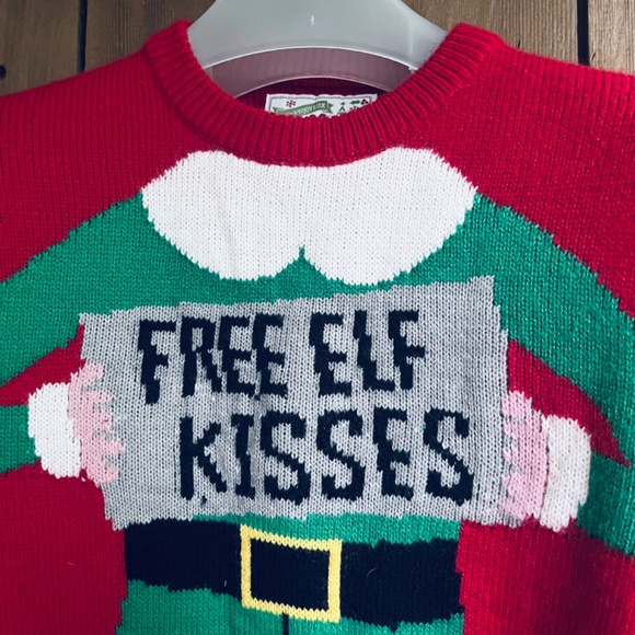 Ugly Christmas Sweater Free Elf Kisses Pullover Holiday Winter SP Christmas Noel - Picture 4 of 8
